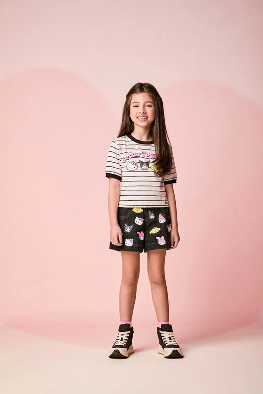Shorts-Saia Infantil Jeans Hello Kitty and Friends - Momi