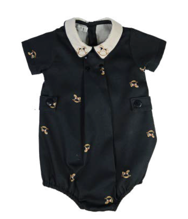Pimpão Bebê Clássico Preto Gola Branca Bordada Cavalinho - Roana