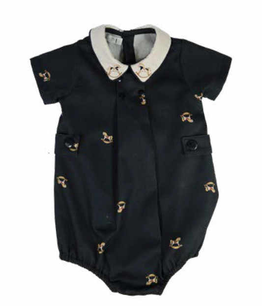 Pimpão Bebê Clássico Preto Gola Branca Bordada Cavalinho - Roana