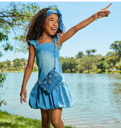 Vestido Infantil Balonê Jeans Gabriela Aquarela