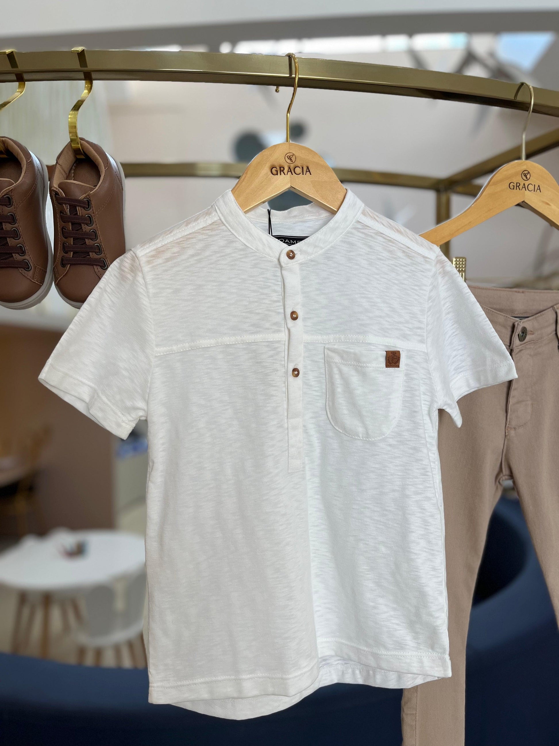 Camisa flamê com gola padre Dame Dos - Gracia