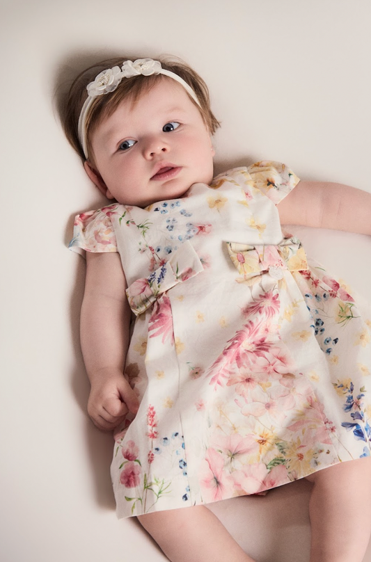 Vestido Bebê Algodão Pregas e Lacinho Com Calcinha Floral Candy - Um Mais Um