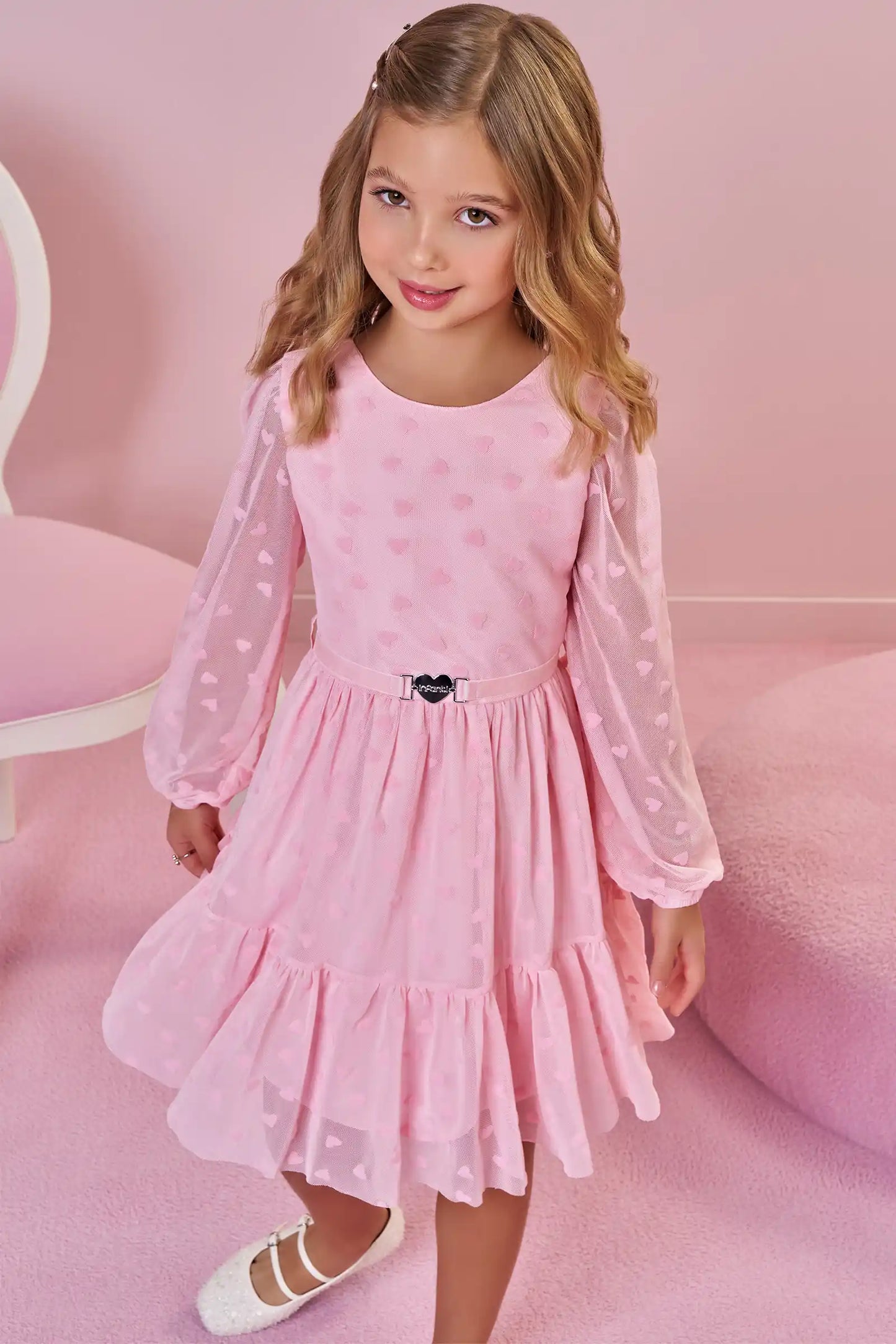 Vestido Infantil em Tule  ML e Cinto Coração - Infanti
