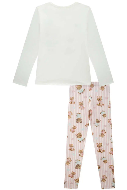 Pijama Infantil Blusa ML Sweet Dreams e Legging Ursinhas Rosa Claro - Infanti
