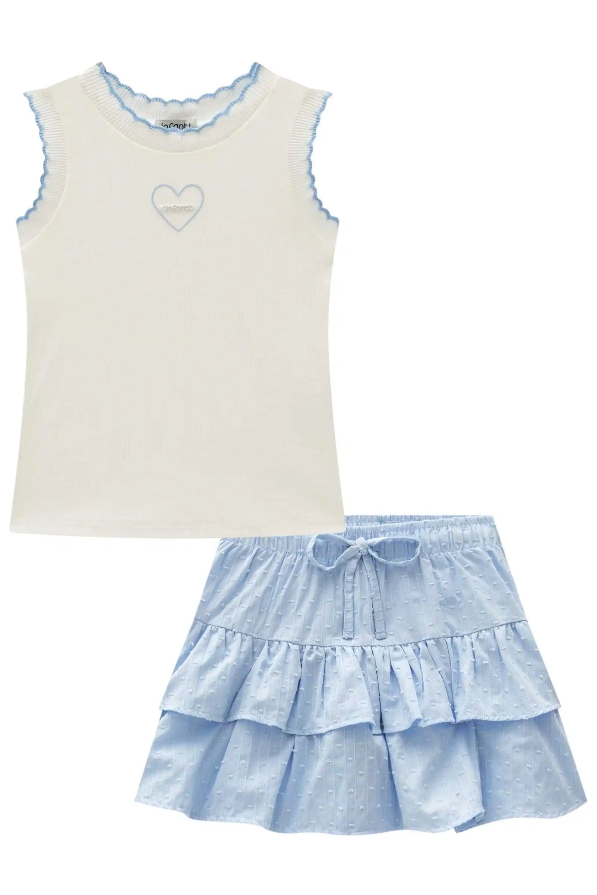 Conjunto Infantil Regata Canelada Saia Short Azul com Babados  - Infanti