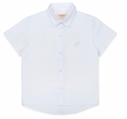 Camisa Infantil MC Oxfordine Branco - Dame PRÉ-VENDA