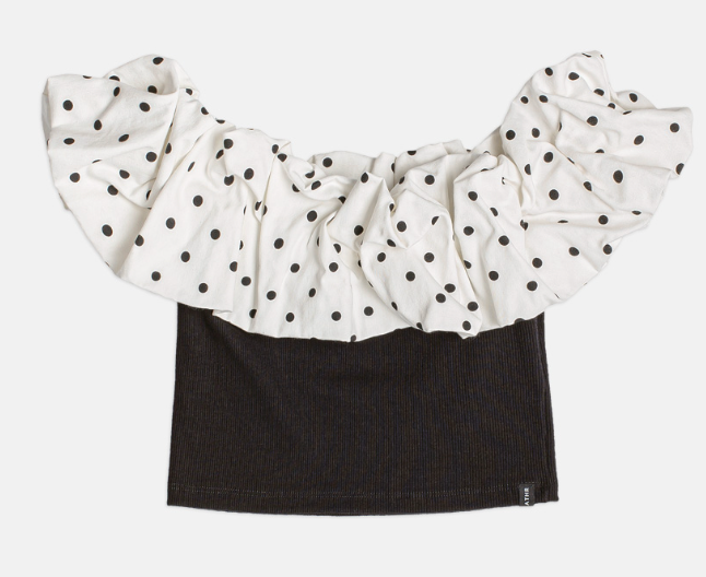 Blusa Teen Cropped Ombro a Ombro com Babado Poá - Authoria