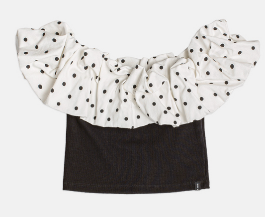 Blusa Teen Cropped Ombro a Ombro com Babado Poá - Authoria