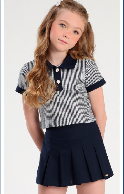 Conjunto Infantil Polo Navy e Shorts-saia Marinho - Luluzinha