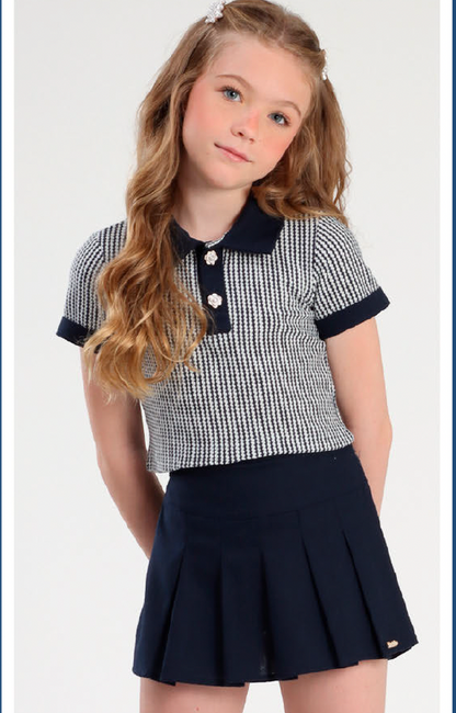 Conjunto Infantil Polo Navy e Shorts-saia Marinho - Luluzinha