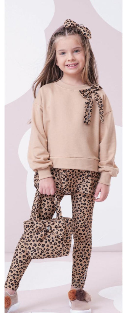 Conjunto Infantil Blusa  Efeito Sobreposição com Laço Oncinha e Legging Light Oncinha  - Pituchinhus PRÉ-VENDA