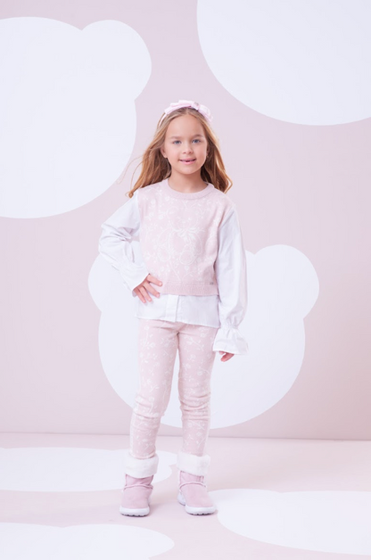 Blusa Infantil Tricot Floral Ursinho Algodão Rosa Mel - Pituchinhus