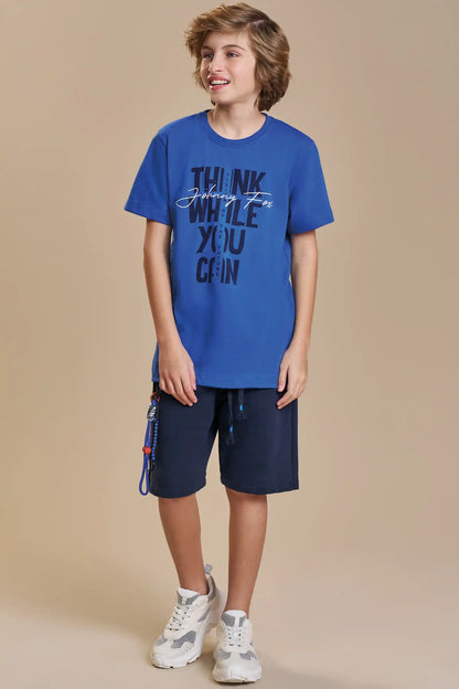 Conjunto Infantil  Camiseta Azul Royal e Bermuda Marinho - Little Johnny