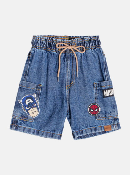 Conjunto Infantil Casaco Gola Polo e Bermuda Jeans Patchs Marvel - Youccie