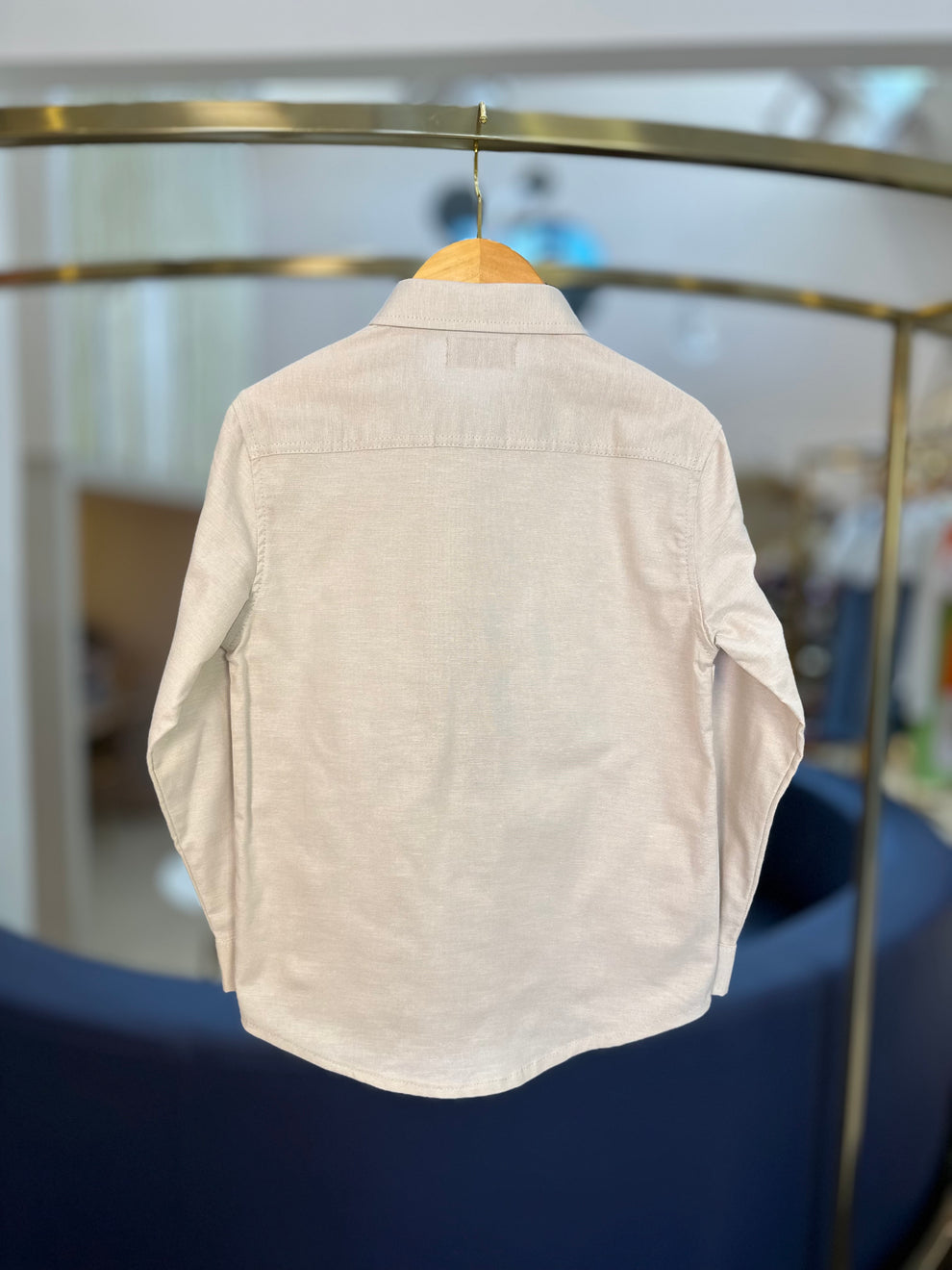 Conjunto Infantil Camisa Social Oxford Bege e Calça Social Sarja Flex Preta - Dame