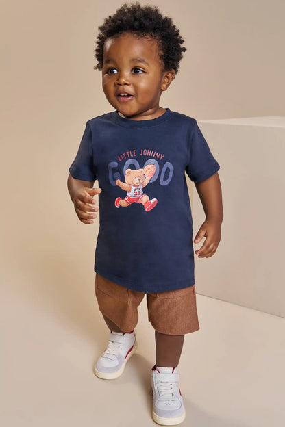 Conjunto Infantil Camiseta Algodão Ursinho e Bermuda Cotton Jeans - Little Johnny
