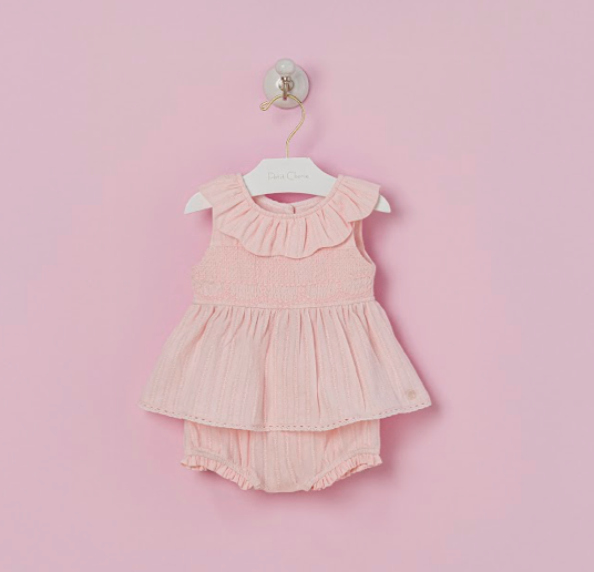 Conjunto Bebê Bata Golinha Bordados e Calcinha - Petit Cherie