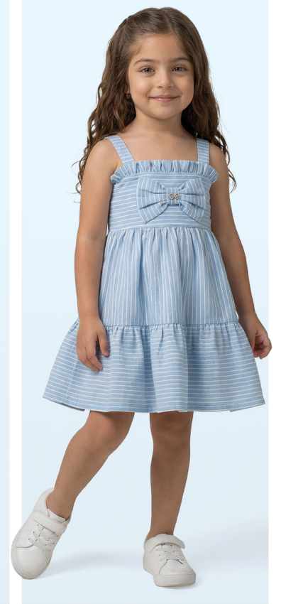 Vestido Infantil Rodado Alças Largas Saia Aplicado Na Frente