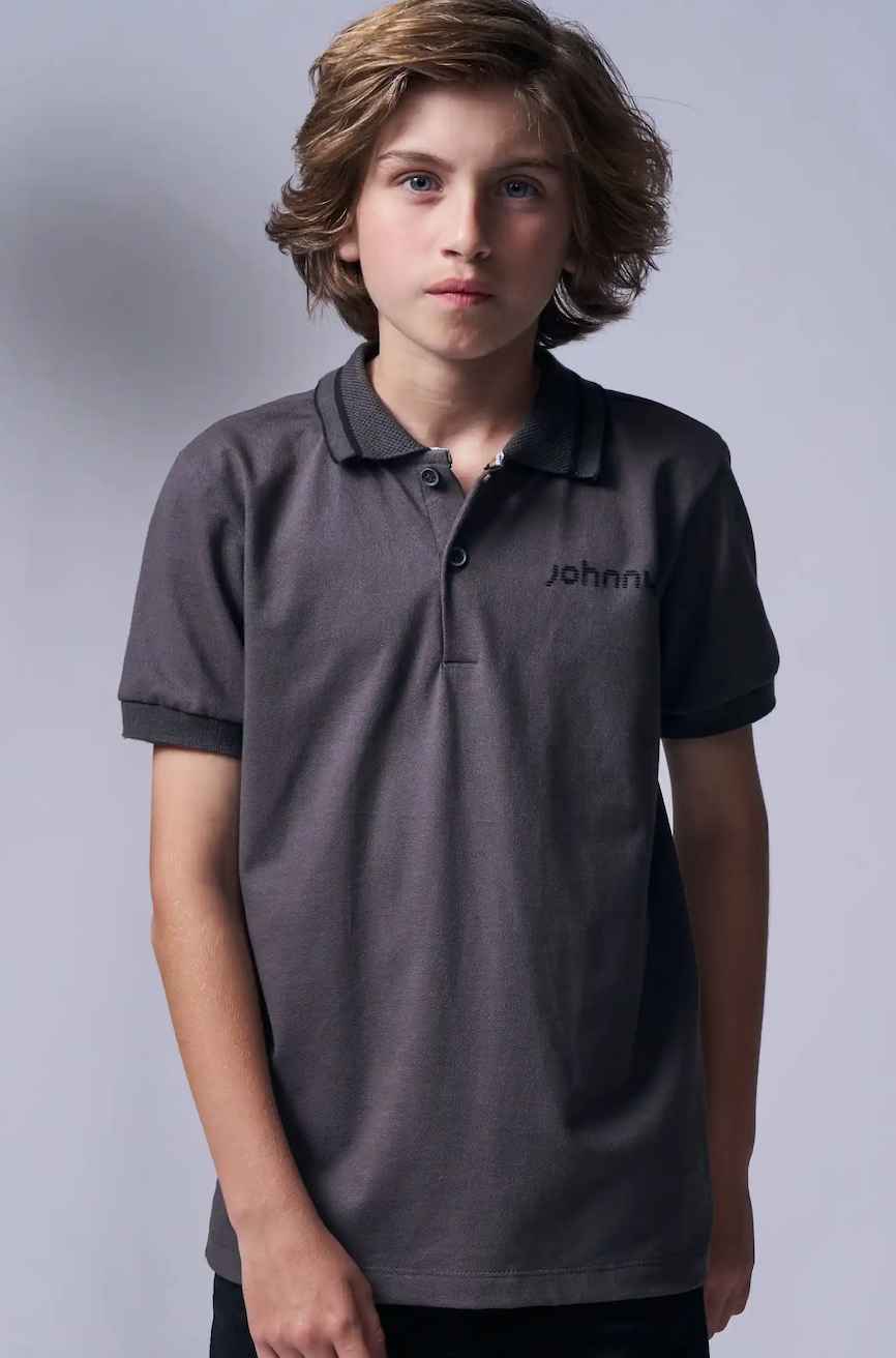 Camisa Polo Piquet Johnny Cinza - Little Johnny