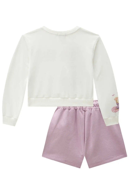 Conjunto Infantil Blusa Body ML Bear Club e Shorts-saia Lilás - Infanti