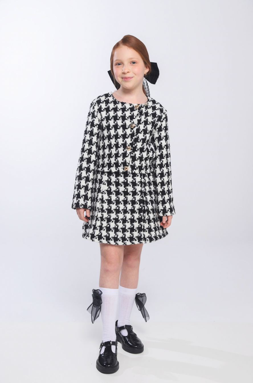 Conjunto Infantil Clássico Tweed Casaco e Saia P&B - Luluzinha
