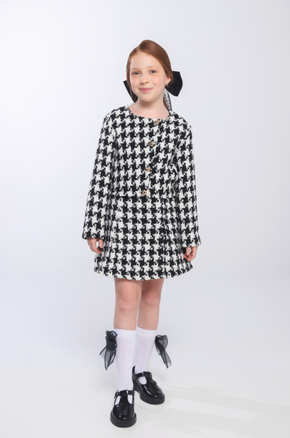 Conjunto Infantil Clássico Tweed Casaco e Saia P&B - Luluzinha