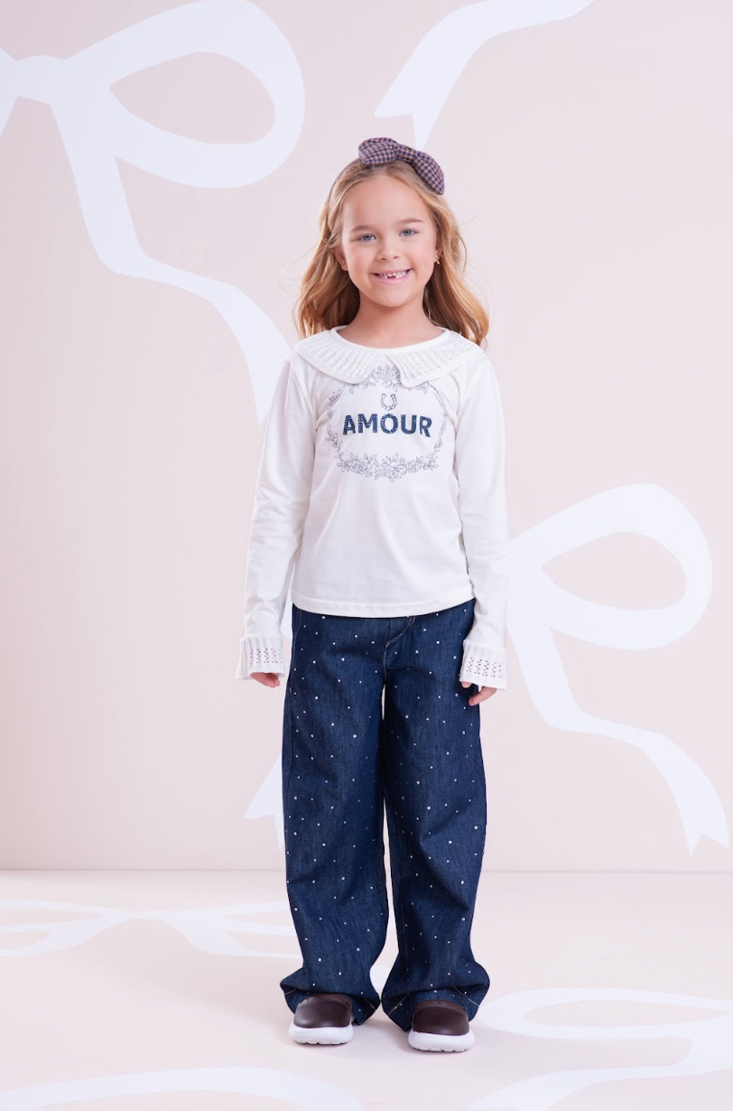 Calça Infantil Reta Jeans Cristais - Pituchinhus