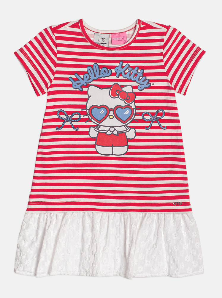 Vestido Infantil Vermelho Listrado com Babado da Hello - Momi