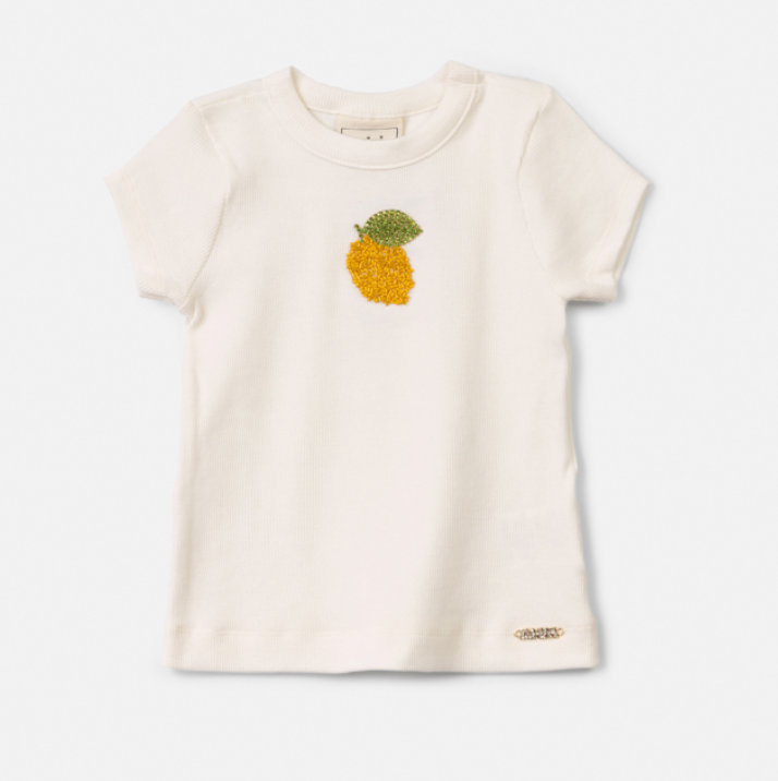 Conjunto Infantil Blusa Limão Aplique Pedras Shorts Sarja Amarelo - Animê