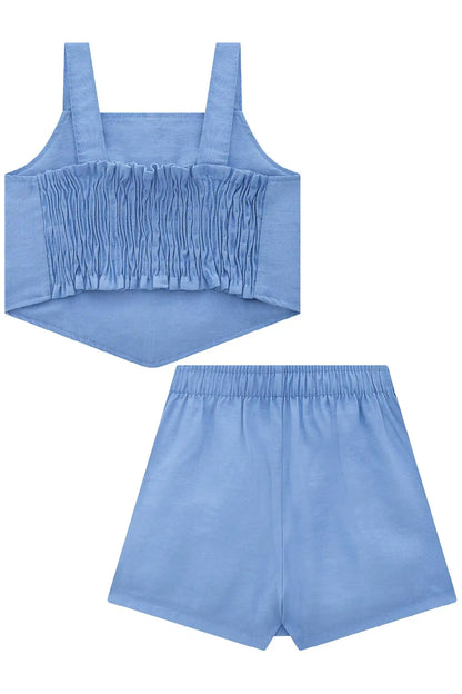 Conjunto Infantil Blusa com Alça e Short-Saia Azul Medio - Infanti