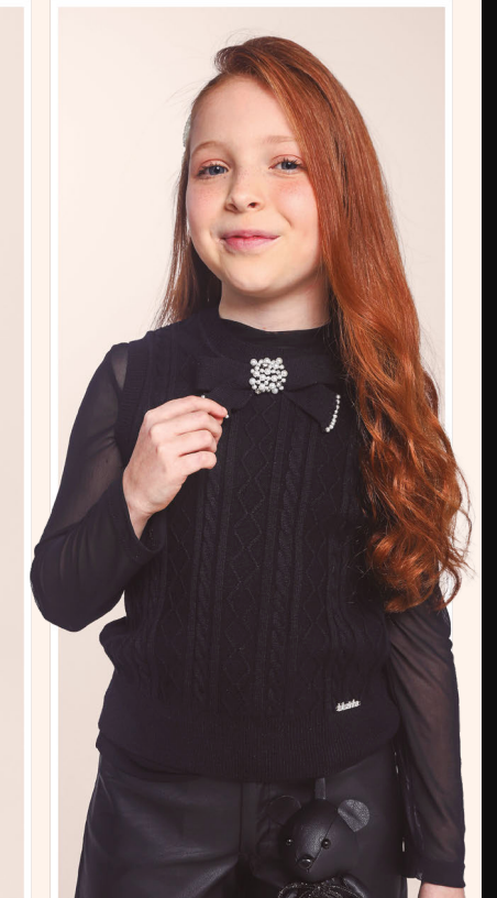 Suéter Infantil Tricot Laço Bordado Manual Preto - Luluzinha