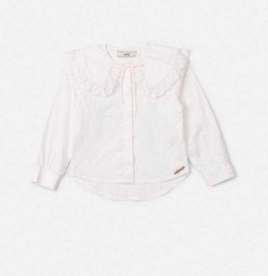 Camisa Infantil Gola Babados Rendas Off White - Animê