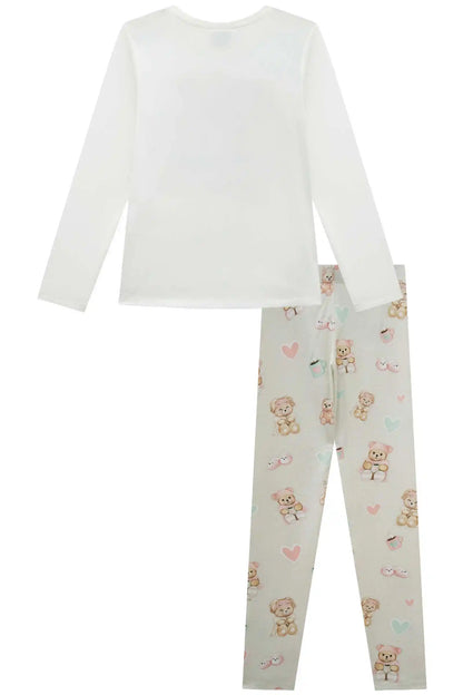 Pijama Infantil Blusa ML Off White e Legging Ursinhos - Infanti