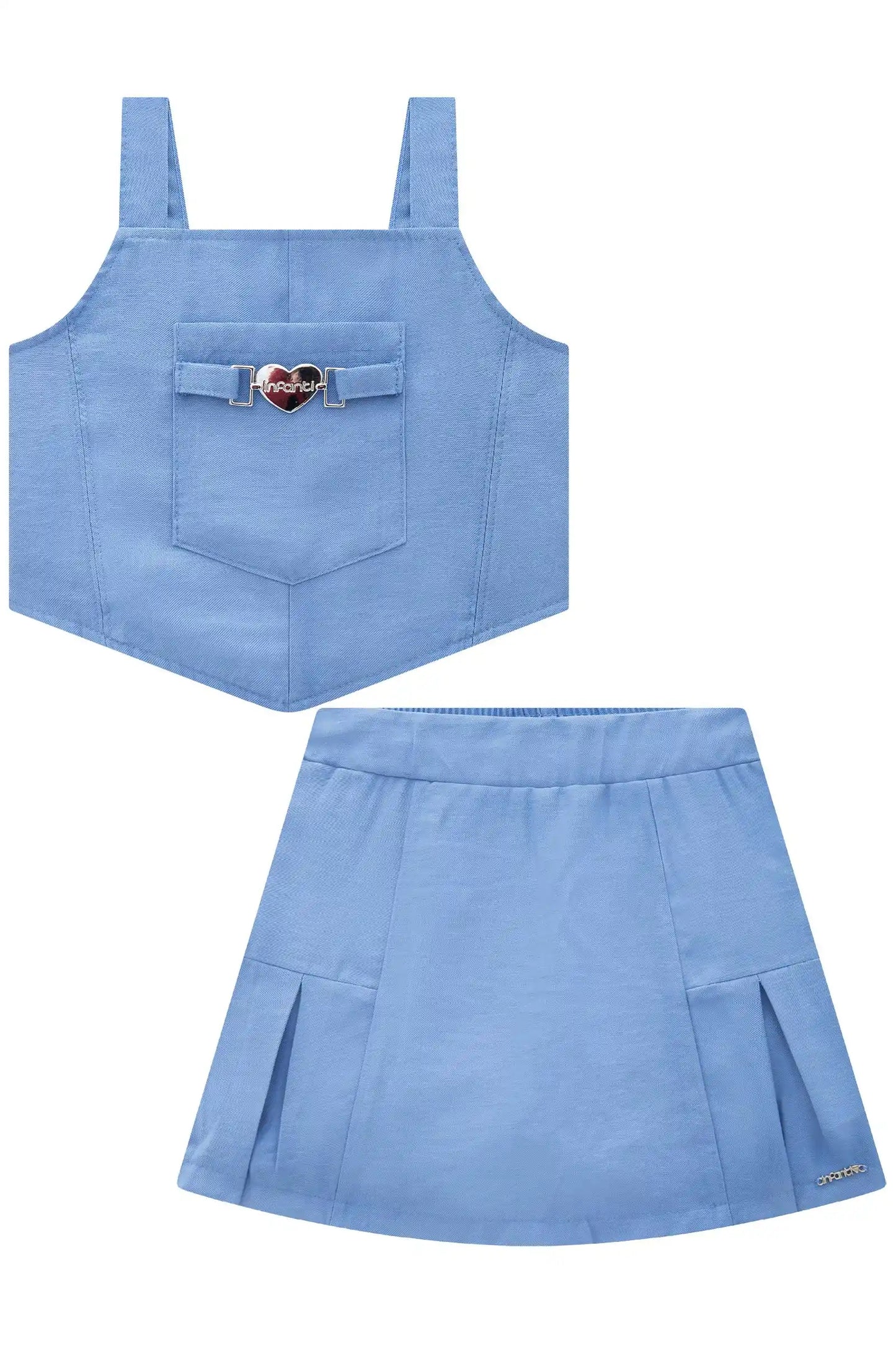 Conjunto Infantil Blusa com Alça e Short-Saia Azul Medio - Infanti