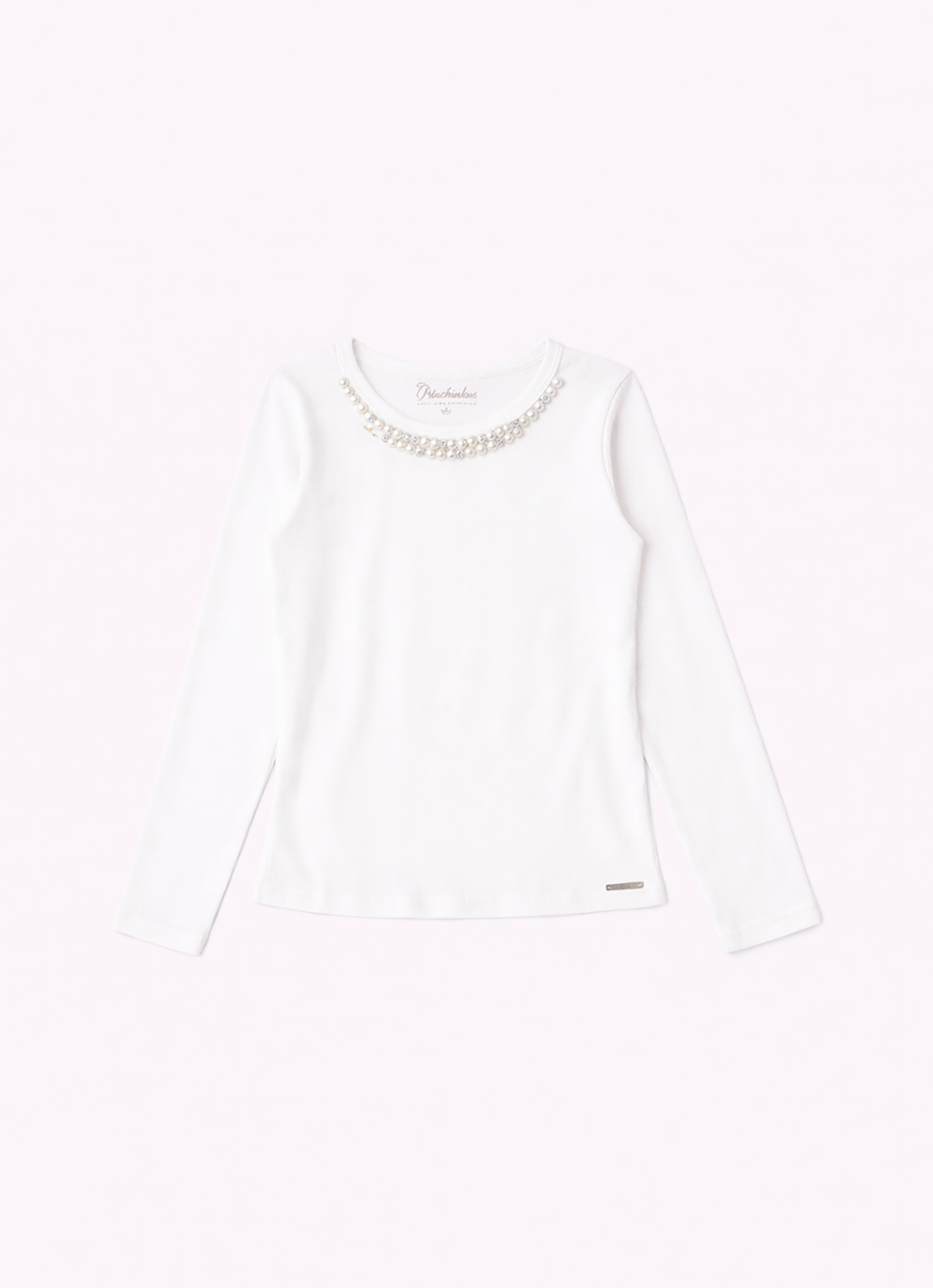 Jardineira Infantil  Sarja Ursinha Pelúcia Bege Escuro com Blusa ML Bordados Pérolas e Cristais  - Pituchinhus
