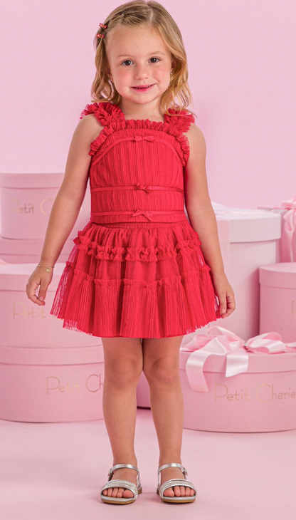 Conjunto Infantil Blusa Lacinhos e Saia-short Tule Babado - Petit Cherie PRÉ-VENDA
