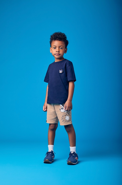 Conjunto Infantil Camiseta Marinho Mickey e Bermuda Bege - Youccie