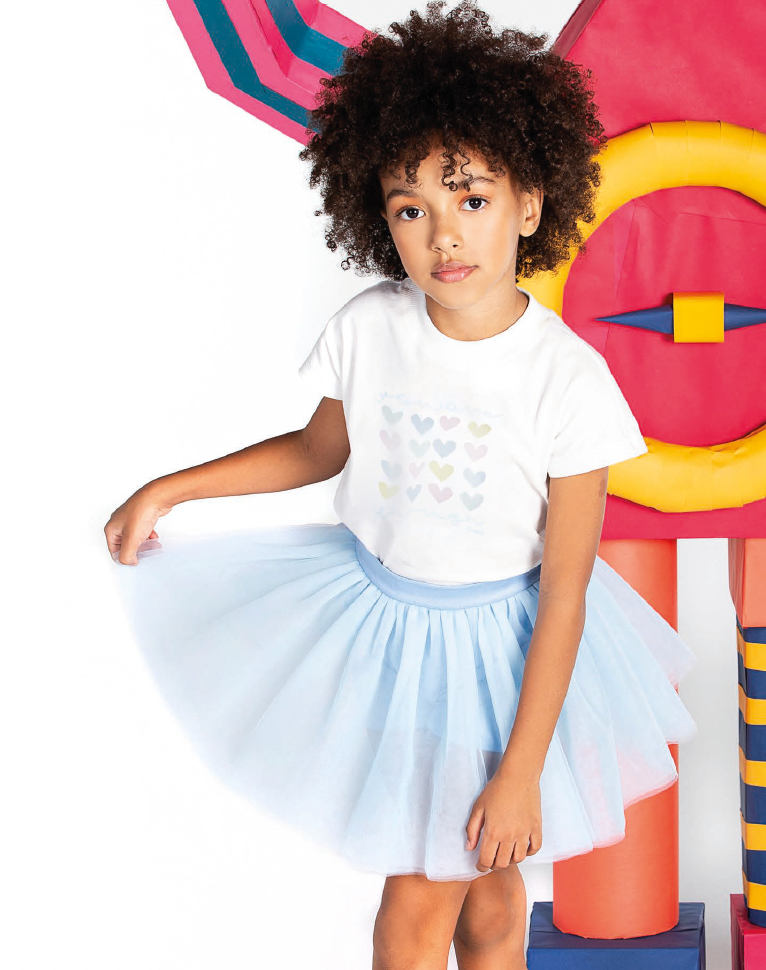 Conjunto Infantil Blusa de Algodão e Saia em Tulê com Camadas Azul - Beabá