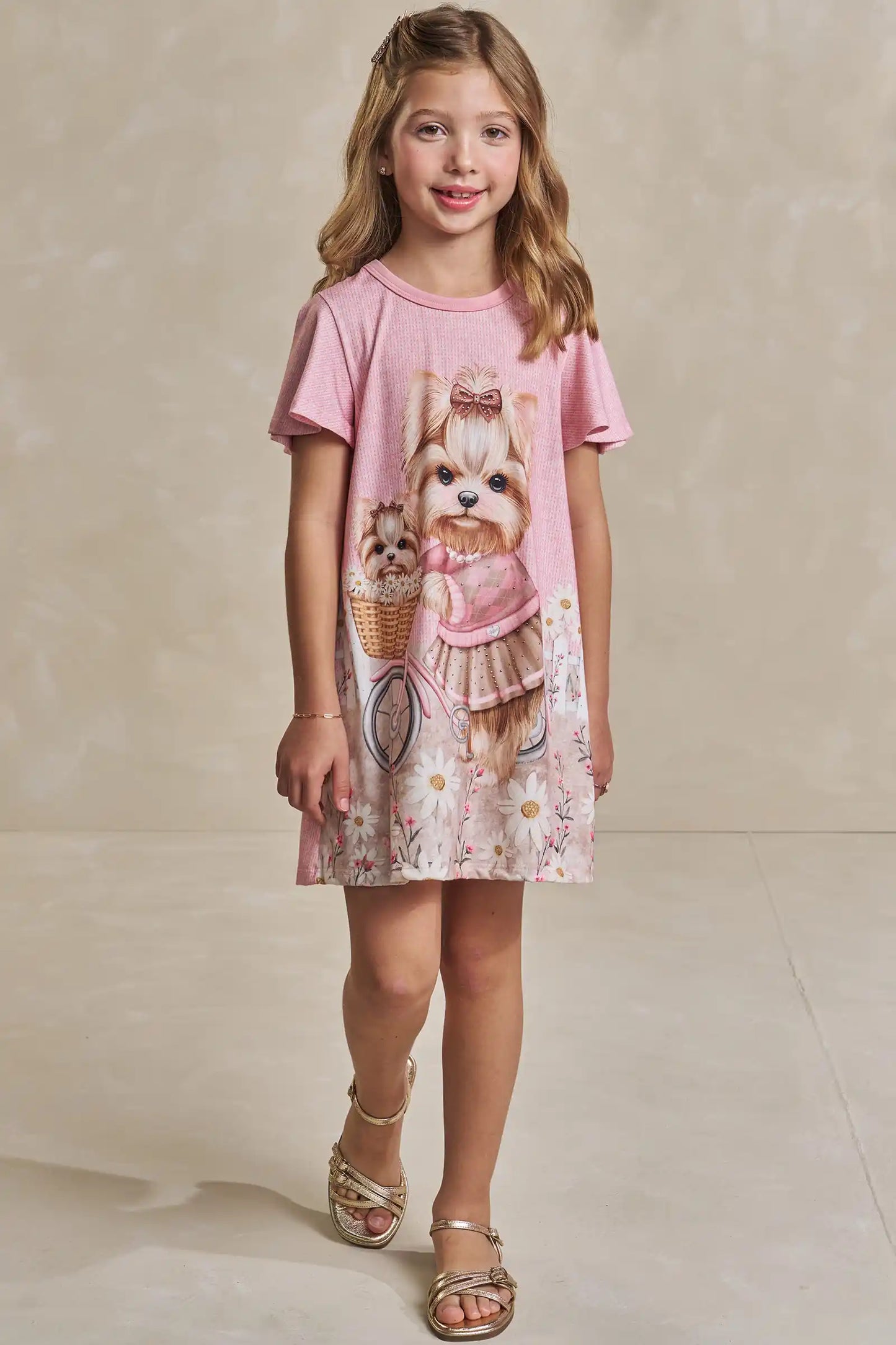 Vestido Infantil Algodão Fress Puppy On A Bike Rosa - Infanti
