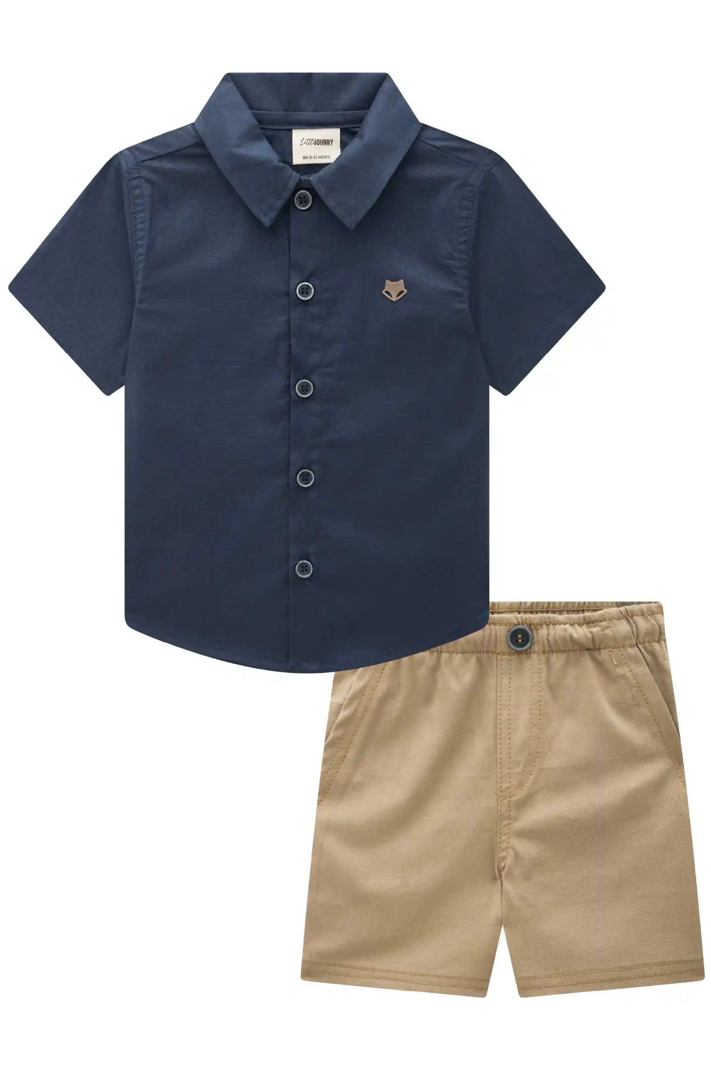 Conjunto Infantil Camisa Tricoline Mônaco e Bermuda Sarja Marinho - Little Johnny