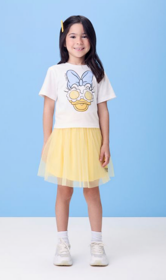 Conjunto Infantil Blusa Daisy e Saia Tule Amarela - Momi PRÉ-VENDA