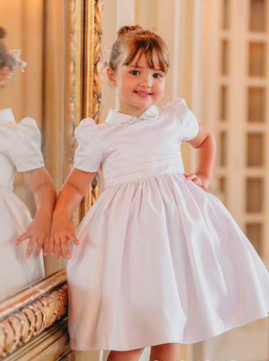 Vestido Infantil Bordados Rococó Francês Off White - Mio bebê