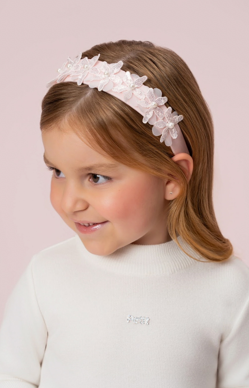 Tiara Infantil Flores 3D Rosa - Petit Cherie
