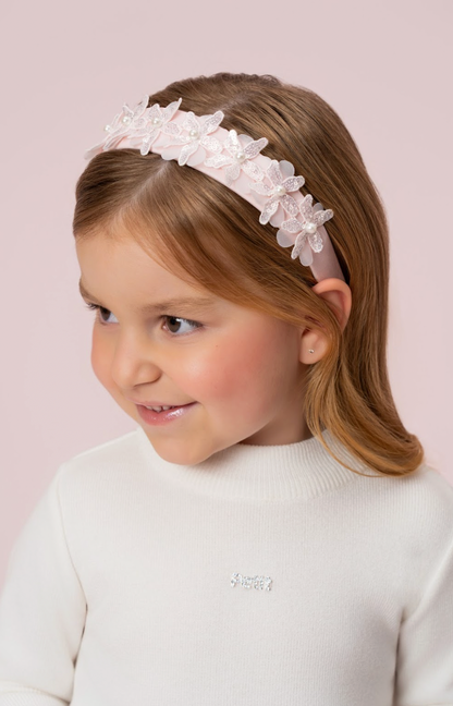 Tiara Infantil Flores 3D Rosa - Petit Cherie