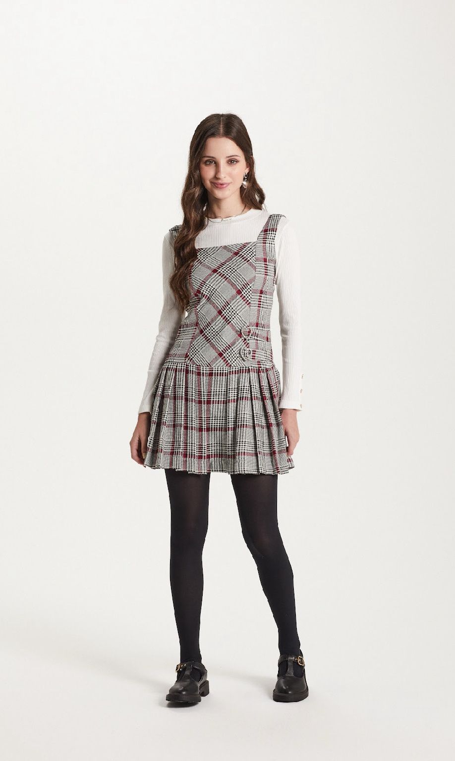 Vestido Teen Alfaiataria Xadrez com Pregas - Two In