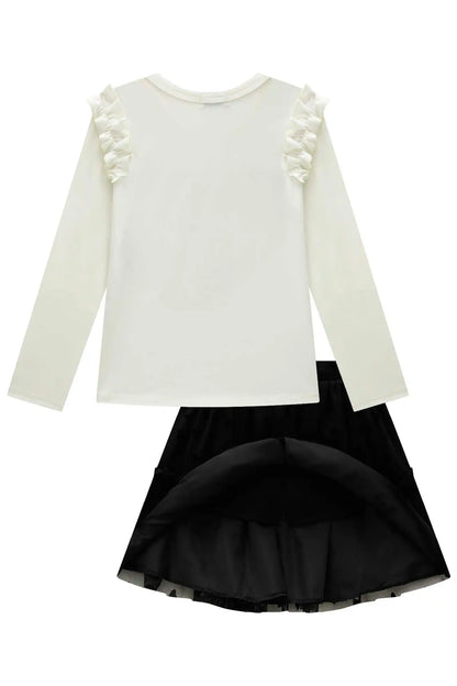 Conjunto Infantil Blusa Ml e Saia Preta - Infanti