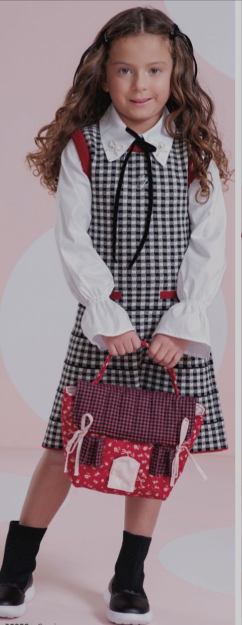Vestido Infantil Tricot Xadrex Botão Jóia Coração - Pituchinhus