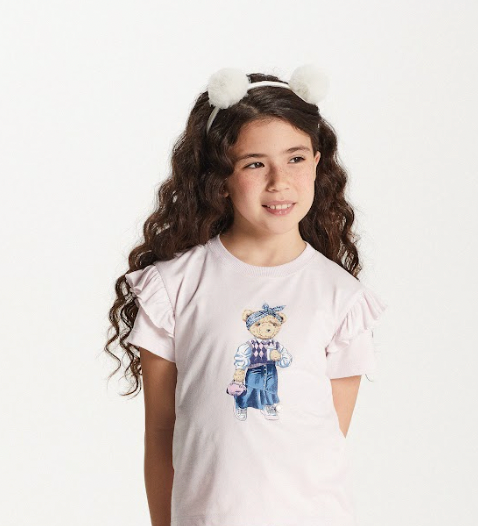 Conjunto Infantil Blusa Ursa de Lenço e Calça Jeans Wide Leg - Um Mais Um