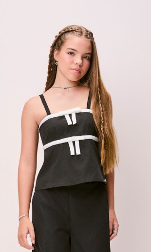 Blusa Teen Cropped Alfaiataria Laços Preto - Authoria