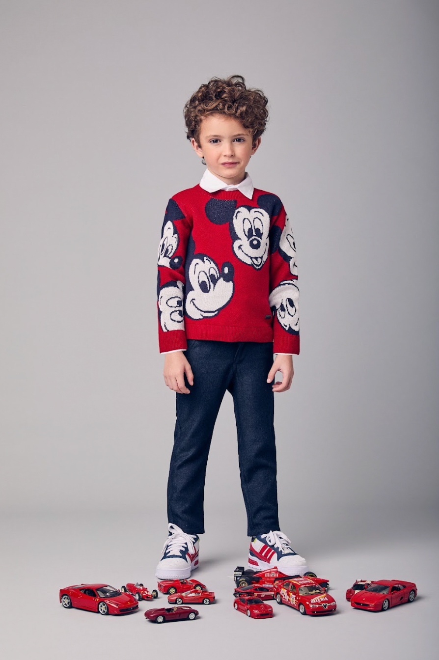 Conjunto Infantil Casaco Tricô Mickey Vermelho e Calça Jeans Leve Casual Marinho - Youccie